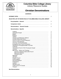 Christian Denominations - Columbia Bible College