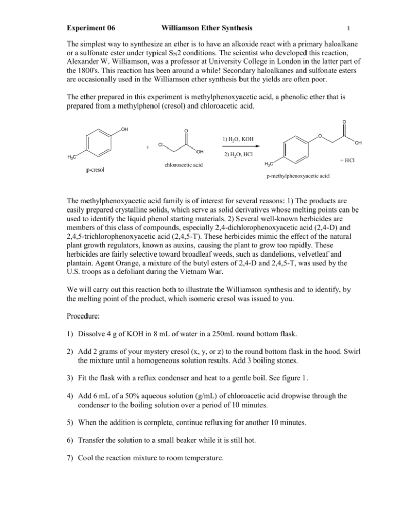 williamson ether synthesis lab report