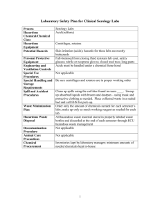 Clinical Chemistry Laboratory Safety Plan Cover Sheet