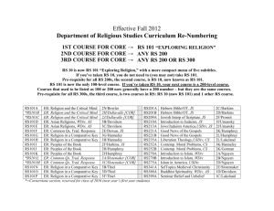 Effective Fall 2012 Department of Religious Studies Curriculum Re