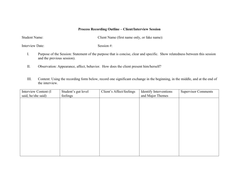 process recording template