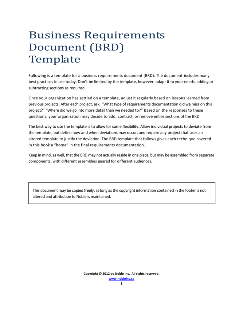 Business Requirements Document (BRD) Template [UML] Throughout Brd Business Requirements Document Template