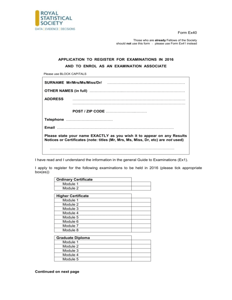 Form Ex40 - Royal Statistical Society