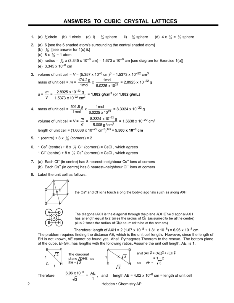 Answers To Cubic Crystal Lattices