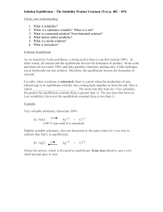 Solution Equilibrium – The Solubility Product Constant (Text p