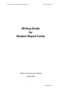 Support materials for New Student Report Cards