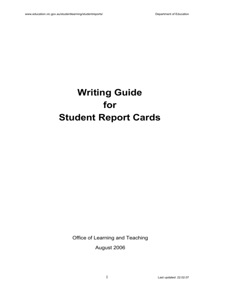 Support Materials For New Student Report Cards