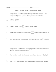 Name Date ______ Grade 4 Summer Packet – Going into 5th Grade