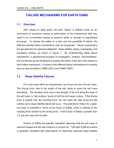 FAILURE MECHANISMS FOR EARTH DAMS