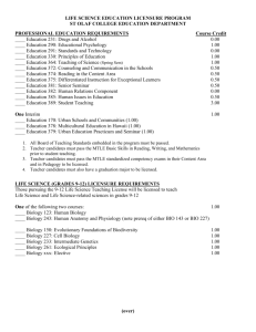 LIFE SCIENCE EDUCATION LICENSURE