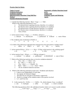 ASSIGNING OXIDATION NUMBERS WORKSHEET