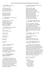 Poems and Prose for Memorization and Reading Aloud: Spring 2001