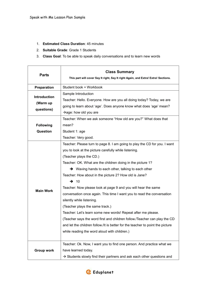 Lesson Plan Speaking Class