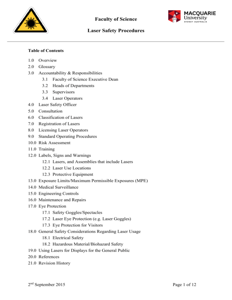 Laser Safety Procedures Faculty of Science and Engineering