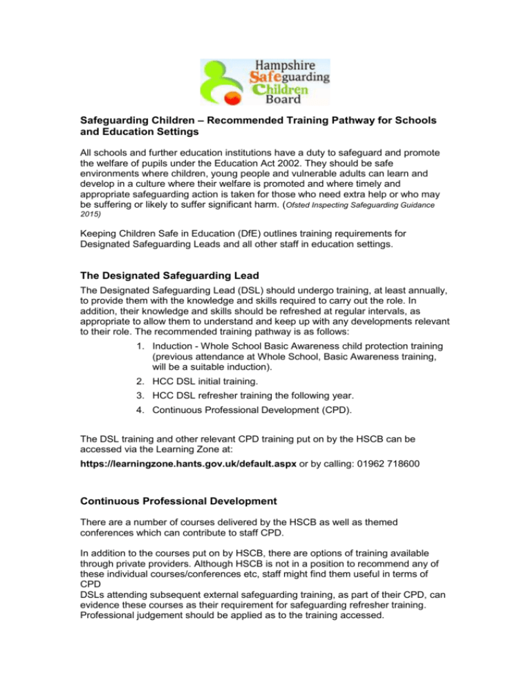 Safeguarding Children – Recommended Training Pathway for