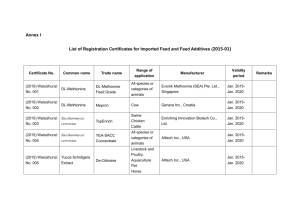 List of Registration Certificates for Imported Feed and Feed Additives