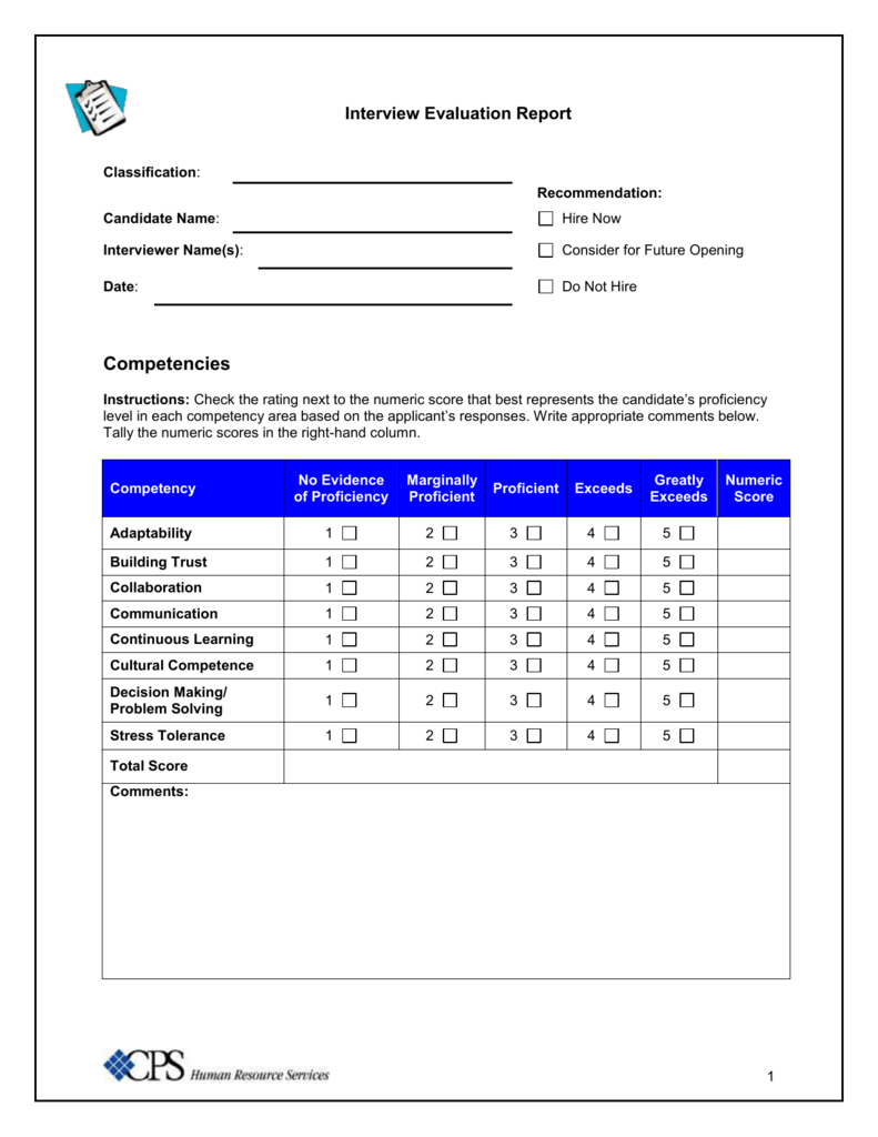 Template For Evaluation Report