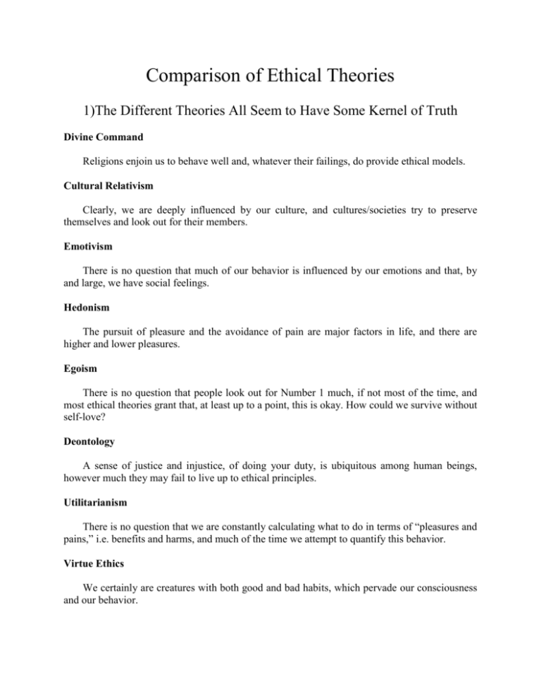 Comparison Of Ethical Theories Comparison Of Ethical Theories