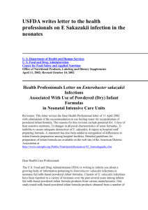 Health Professionals Letter on Enterobacter sakazakii Infections