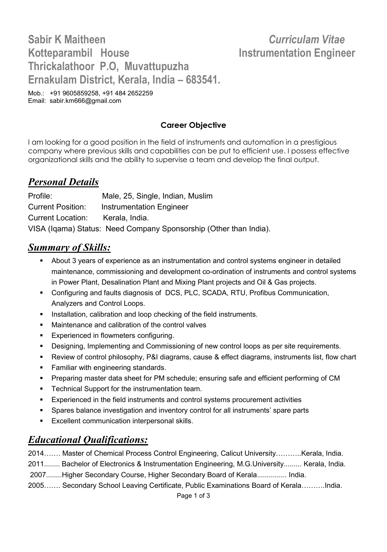 Instrumentation Engineer Resume   007665591 2 168125dd5b6be86d1440654e6bf78671 