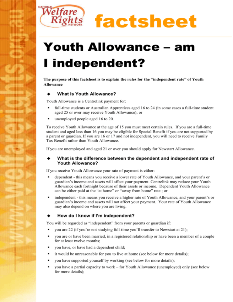 Youth Allowance Am I Independent 