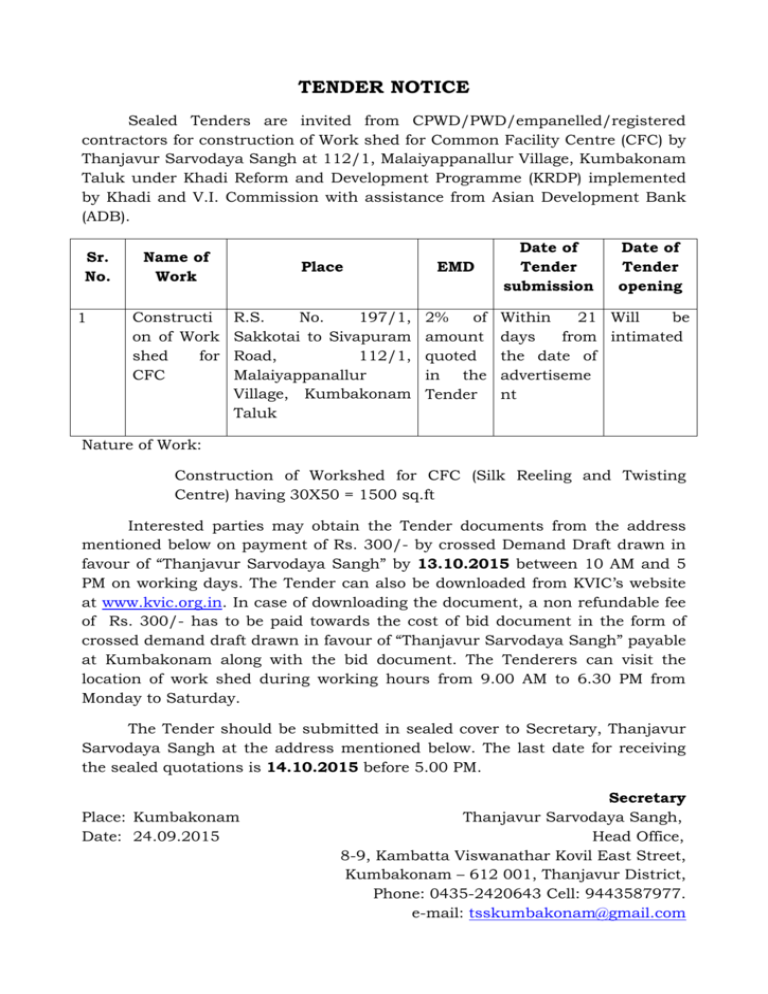 TENDER NOTICE Sealed Tenders Are Invited From CPWD PWD