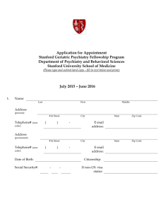 Application for Appointment Stanford Geriatric Psychiatry Fellowship
