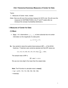 Numerical Summary Measures of Center for Data