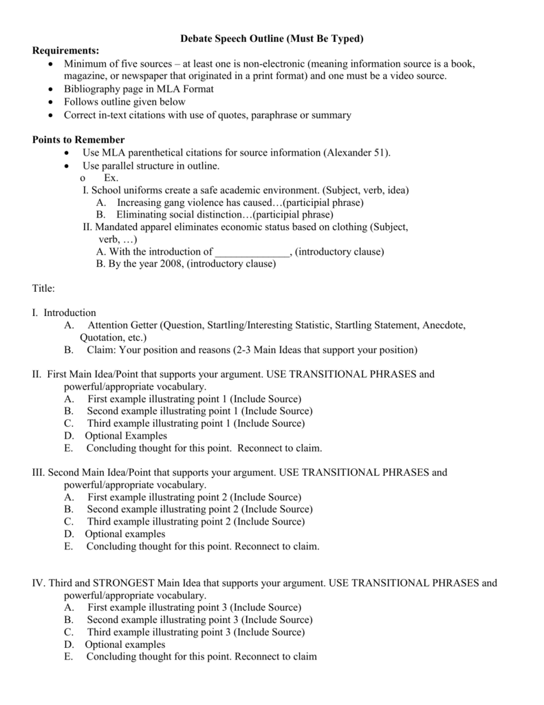 Debate Outline Template