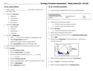Ecology II Common Assessment STUDY GUIDE