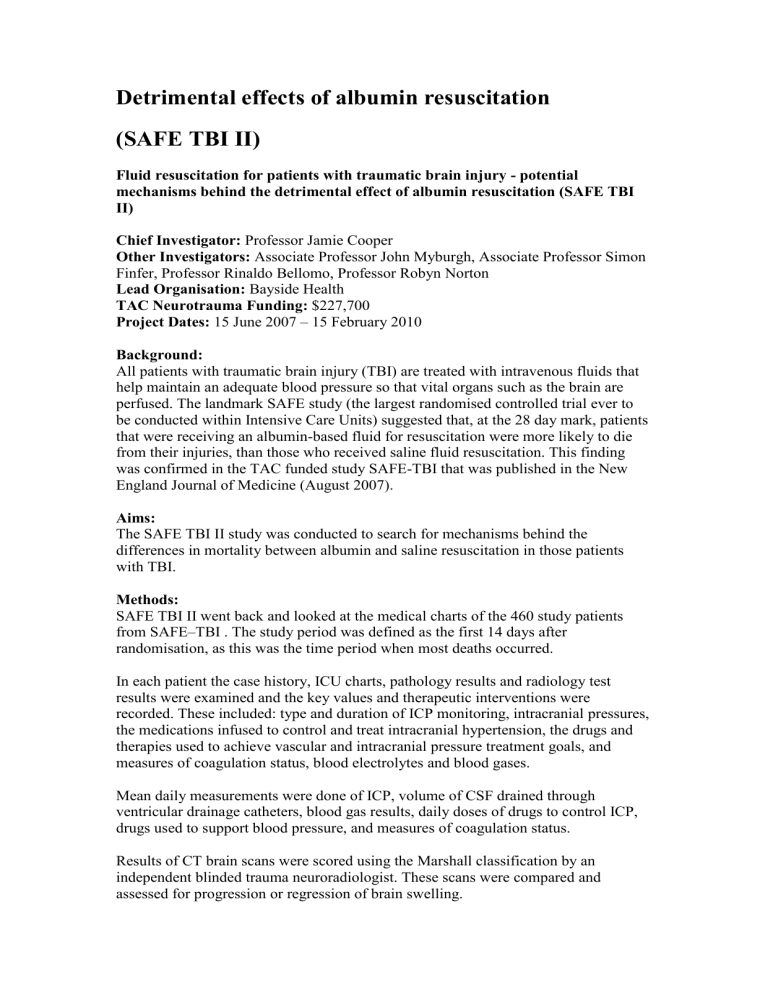 Detrimental Effects Of Albumin Resuscitation