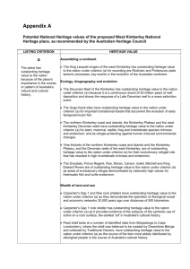 Potential National Heritage values of the proposed West Kimberley