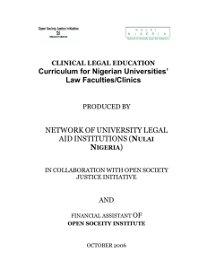 Curriculum for Nigerian Universities` Law Faculties/Clinics