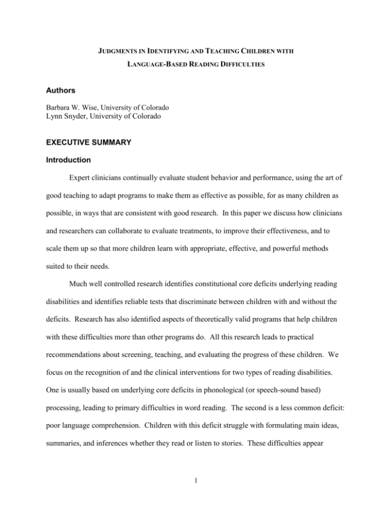 Clinical Judgements in Identifying and Teaching