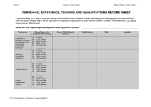 Record of Training and experience