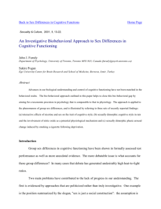 An Investigative Biobehavioral Approach to Sex Differences in