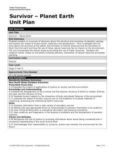 Survivor – Planet Earth Unit Plan