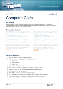 Activity Computer Code Key Learning Students will gain a deeper