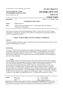 Draft new Recommendation G.hnta – Generic Home Network