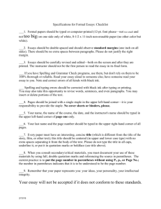 Handout: "Specifications for Formal Essays: Checklist"