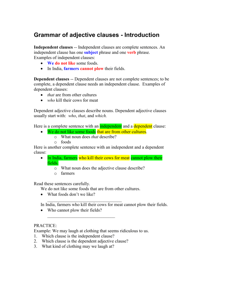 Adjective Clause Sentences Examples