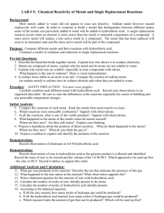 LAB: Chemical Reactivity of Metals and