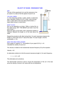 Velocity of sound resonance tube