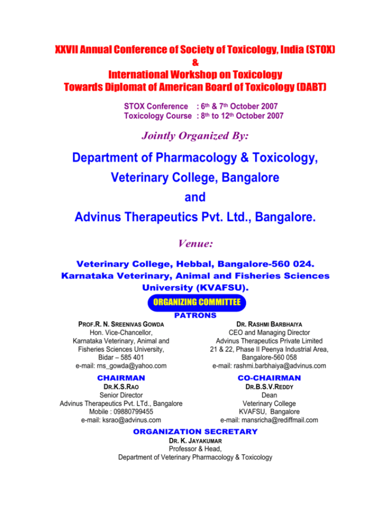XXVII Annual Conference of Society of Toxicology, India (STOX)