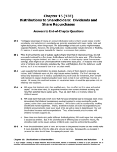 Chapter 15 (13E) Distributions to Shareholders: Dividends and