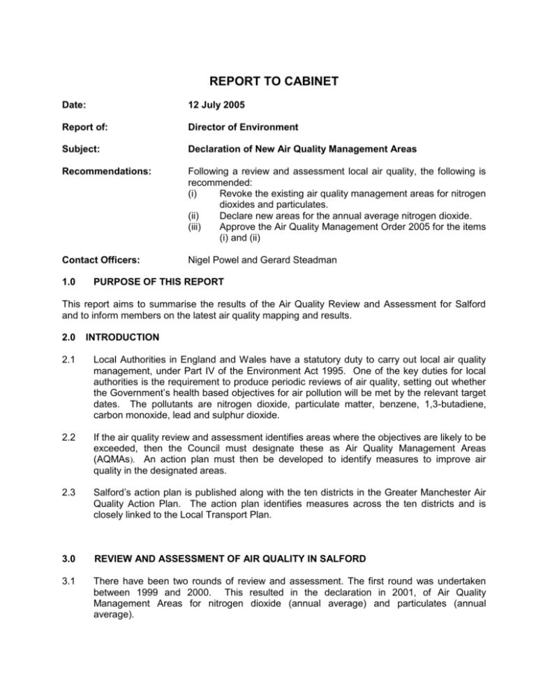 New Air Quality Management Areas