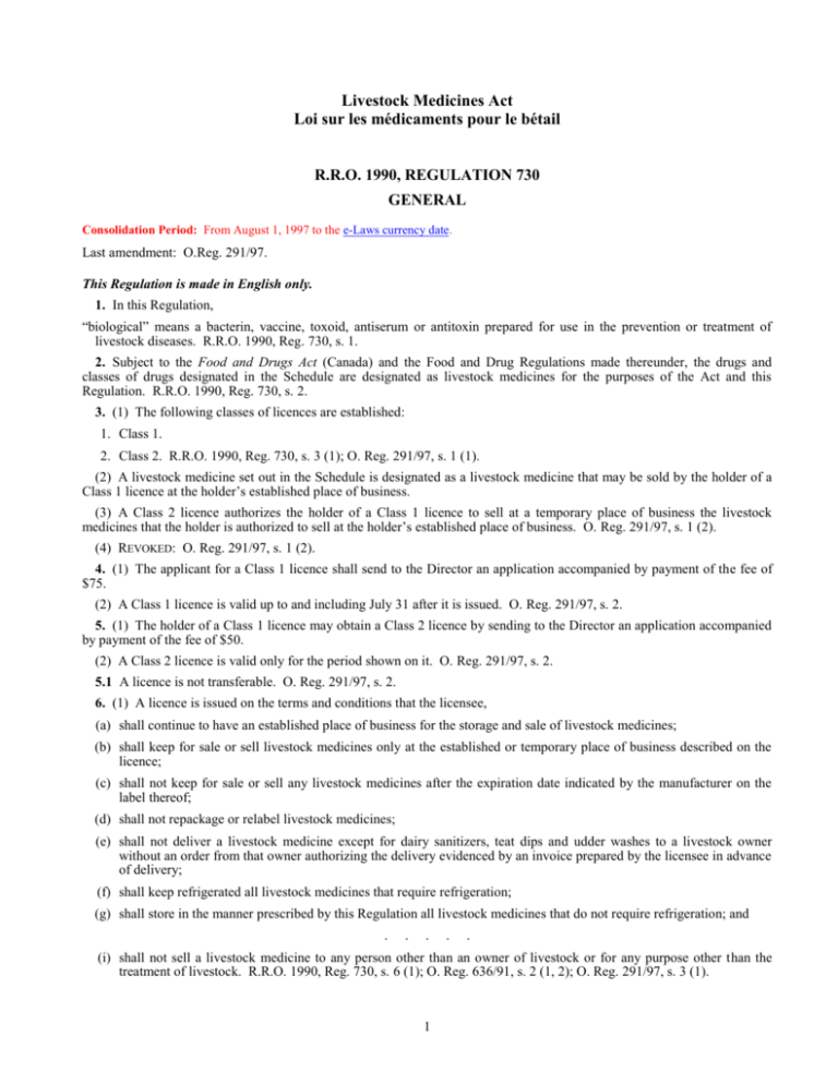 Livestock Medicines Act RRO 1990, Reg. 730