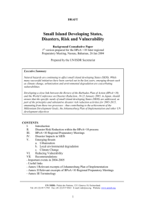 Small Island Developing States, Disasters, Risk and Vulnerability