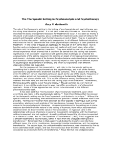 The Therapeutic Setting in Psychoanalysis and Psychotherapy