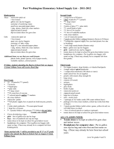 Port Washington Elementary School Supply List – 2011